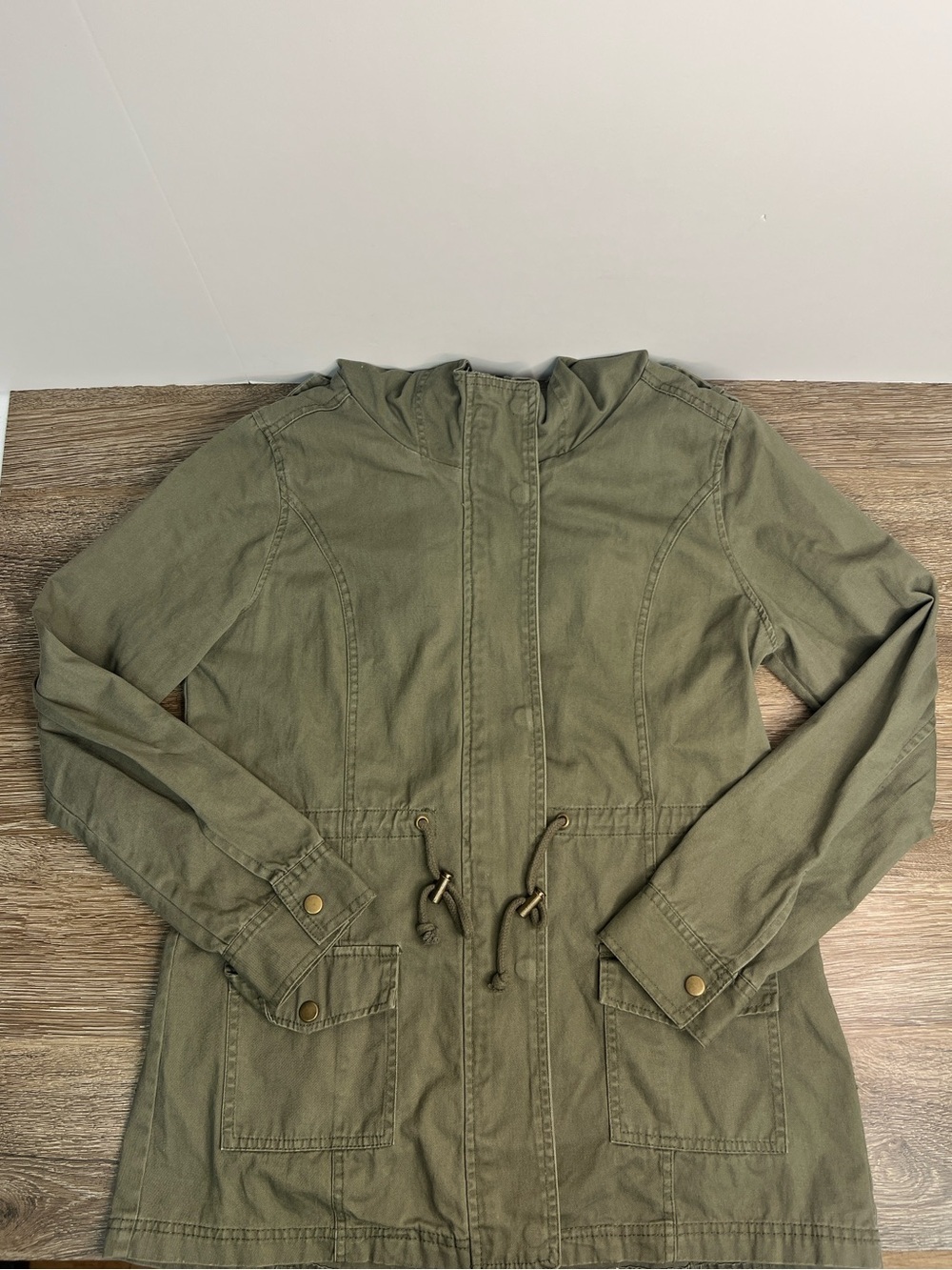 Cotton On Utility Anorak Jacket Olive Green Hooded Drawstring Waist Size 10